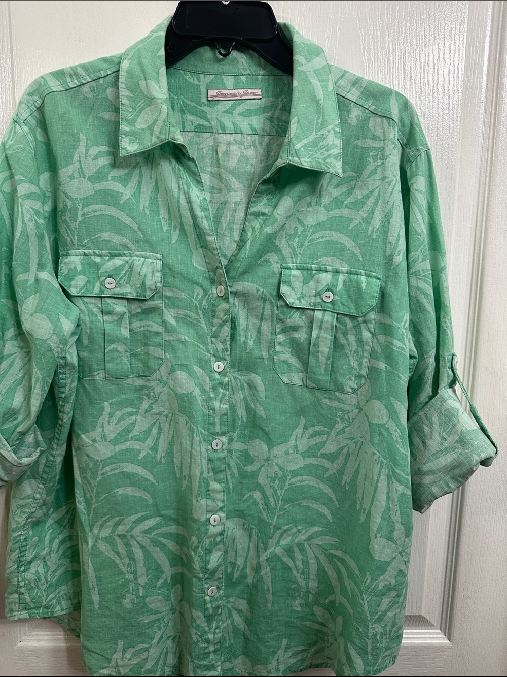 Jamaica Jaxx Mint Green Botanical Button-Up Shirt